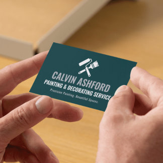 Tarjeta De Visita Pintor de casas y decorador Moderno Teal y plata