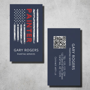 Tarjeta De Visita Pintor de código QR azul bandera americana