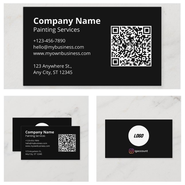 Tarjeta De Visita Pintor de código QR escaneable negro (Black Scannable QR Code Painter Business Cards
)