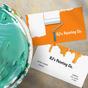 Tarjeta De Visita Pintor de Rodillo de Pintura Naranja Profesional B