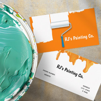 Tarjeta De Visita Pintor de Rodillo de Pintura Naranja Profesional B