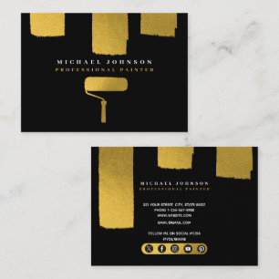 Tarjeta De Visita Pintor Iconos de redes sociales Black & Gold