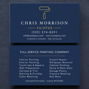 Tarjeta De Visita Pintor Minimalista Azul Marino Oro Moderno