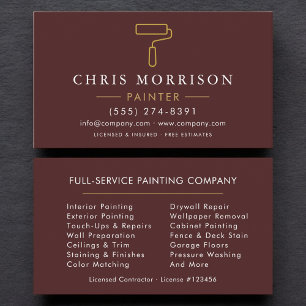 Tarjeta De Visita Pintor Minimalista Burgundy Oro Moderno