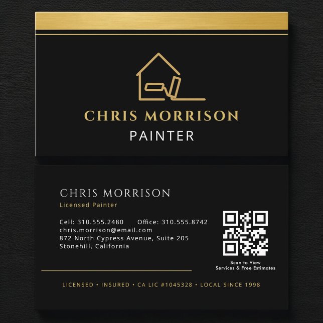 Tarjeta De Visita Pintor moderno oro negro (Subido por el creador)