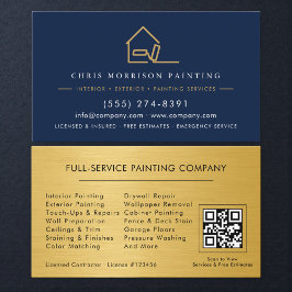 Tarjeta De Visita Pintor Pintando Código QR Metálico Dorado
