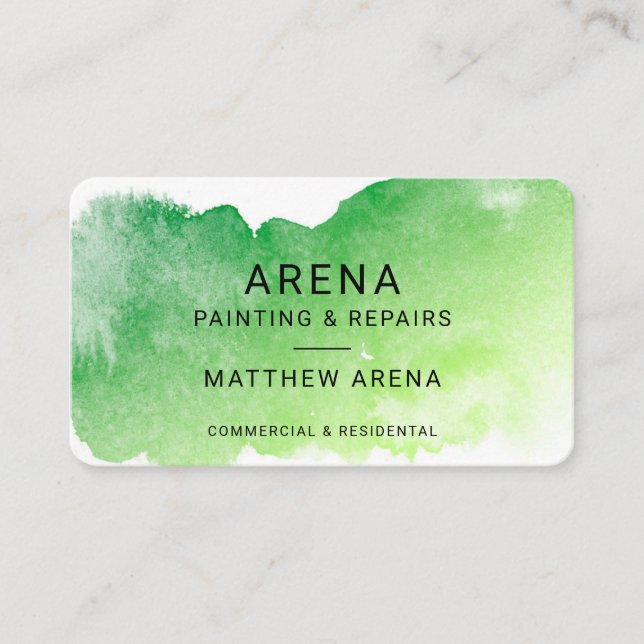 Tarjeta De Visita Pintor Verde Splash Moderno (Anverso)