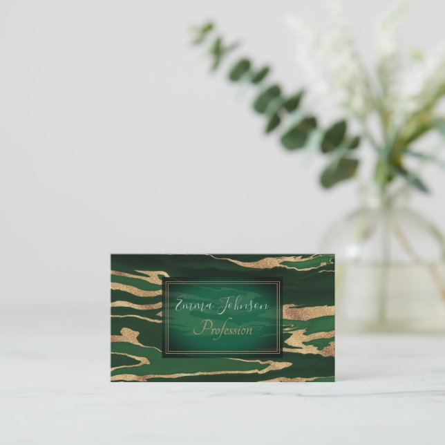Tarjeta De Visita Pintura abstracta de mármol verde dorado (Anverso de pie)