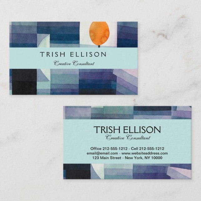 Tarjeta De Visita Pintura azul del árbol abstracto de Paul Klee (Anverso / Reverso)