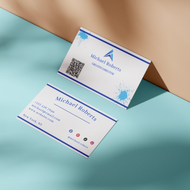 Tarjeta De Visita Pintura Azul Moderna con Salpicaduras Creativas co (Subido por el creador)