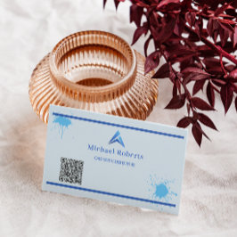 Tarjeta De Visita Pintura Azul Moderna con Salpicaduras Creativas y 