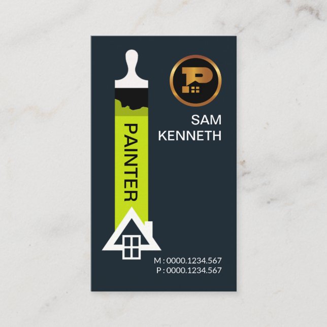 Tarjeta De Visita Pintura casera blanca de la brocha verde (Anverso)