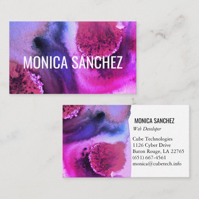 Tarjeta De Visita Pintura colorida rosa púrpura abstracta moderna (Anverso / Reverso)