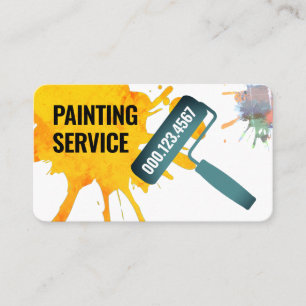 Tarjeta De Visita Pintura con Rodillo de Pintura Salpicadura