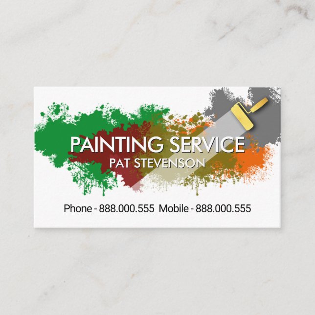 Tarjeta De Visita Pintura con Rodillo de Salpicaduras de Pintura (Anverso)