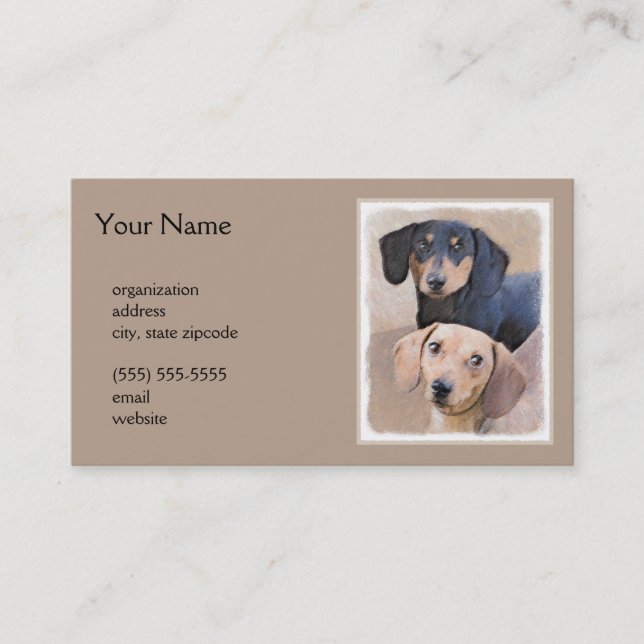 Tarjeta De Visita Pintura Dachshund (suave) - Arte Perro Original (Anverso)