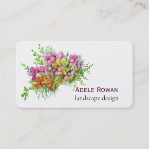 Tarjeta De Visita Pintura de acuarela de flores rosadas y naranjas