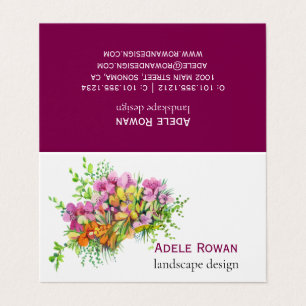 Tarjeta De Visita Pintura de acuarela de flores rosadas y naranjas