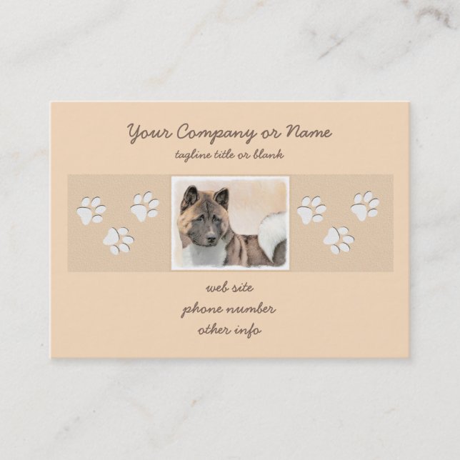 Tarjeta De Visita Pintura de Akita - Arte de Perro Original. (Anverso)