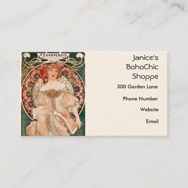 Tarjeta De Visita Pintura de Alphonse Mucha (Anverso)