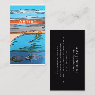 Tarjeta De Visita Pintura de amanecer en el océano de 8 bits de Alfr