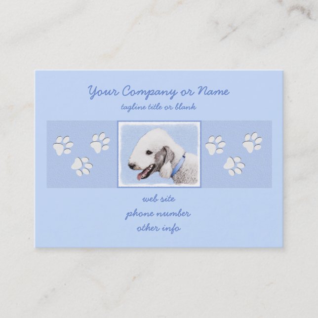 Tarjeta De Visita Pintura de Bedlington Terrier - Original Perro Art (Anverso)