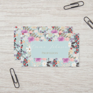 Tarjeta De Visita Pintura de Boho Pink Wildflowers Floral Skylight