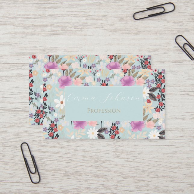 Tarjeta De Visita Pintura de Boho Pink Wildflowers Floral Skylight (Anverso/Reverso In Situ)
