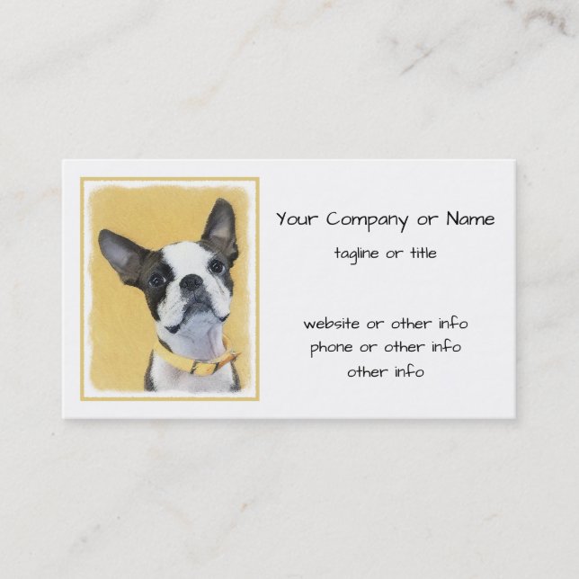Tarjeta De Visita Pintura de Boston Terrier - Arte Perro Original. (Anverso)