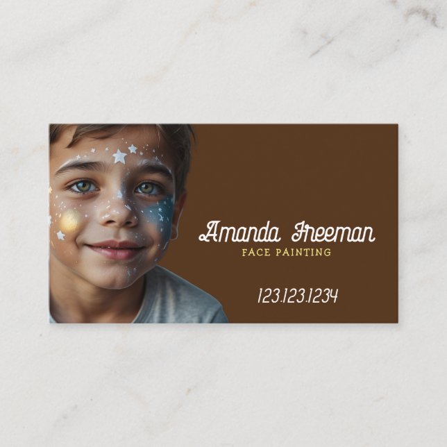 Tarjeta De Visita Pintura de cara de artista marrón y amarillo único (Anverso)