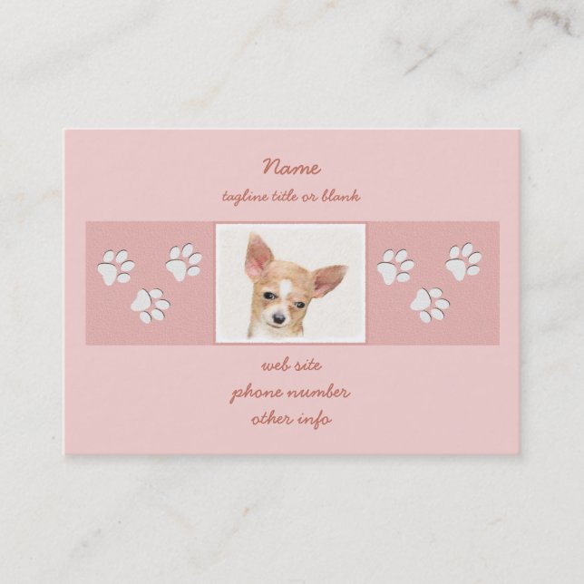 Tarjeta De Visita Pintura de Chihuahua - Arte Perro Original. (Anverso)