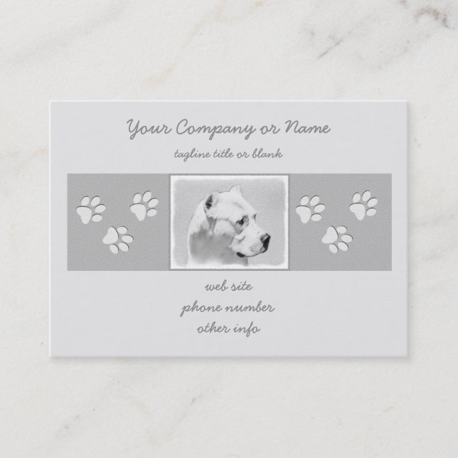 Tarjeta De Visita Pintura de Dogo Argentino - Arte original del perr (Anverso)