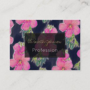 Tarjeta De Visita Pintura de flor rosa azul tropical Hibiscus