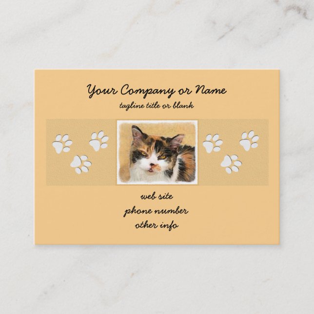 Tarjeta De Visita Pintura de gato calico - Arte de gato original lin (Anverso)