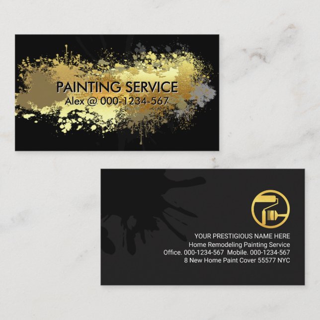 Tarjeta De Visita Pintura de inicio con bandeja de pintura Gold Pain (Anverso / Reverso)
