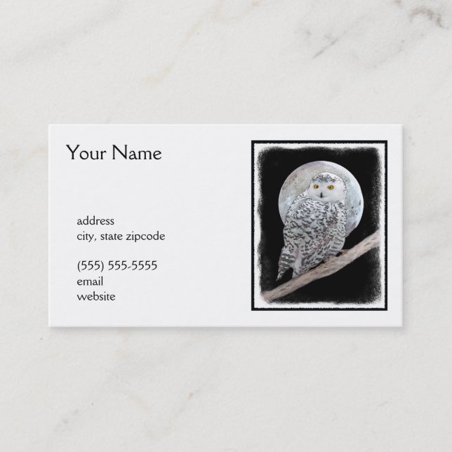 Tarjeta De Visita Pintura de lechuza y luna - Arte original de aves (Anverso)