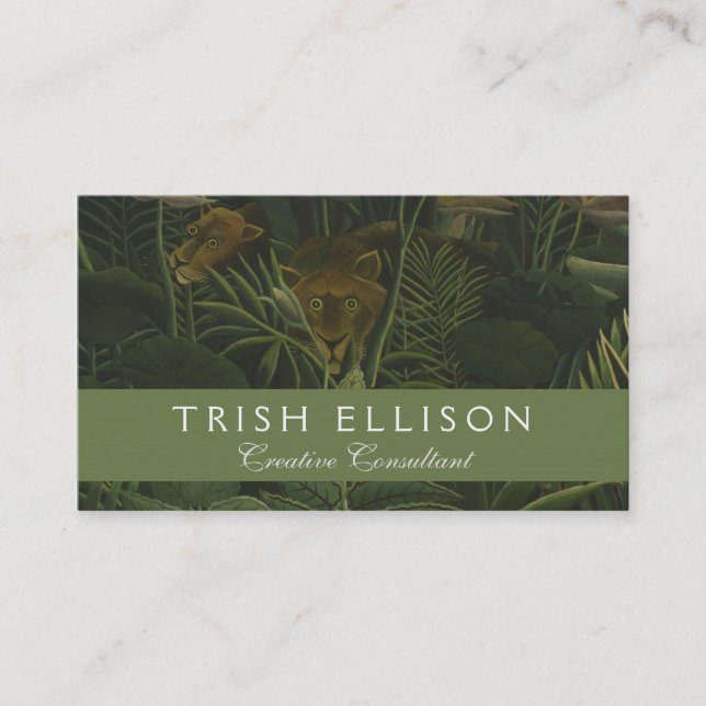 Tarjeta De Visita Pintura de león de la selva tropical de Rousseau (Anverso)