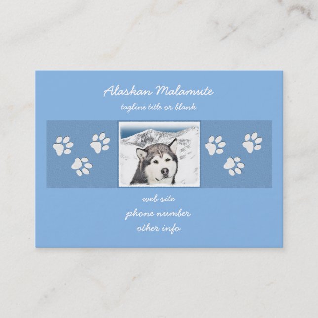 Tarjeta De Visita Pintura de Malamute de Alaska - Arte de Perro Orig (Anverso)