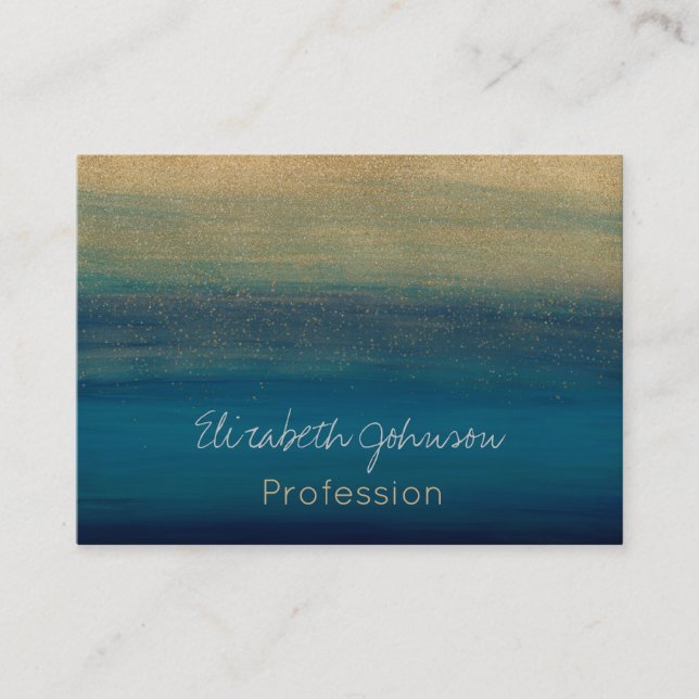 Tarjeta De Visita Pintura de pincel azul dorado moderno (Anverso)