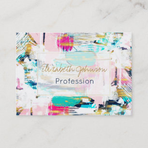 Tarjeta De Visita Pintura de pincel azul rosa y dorado