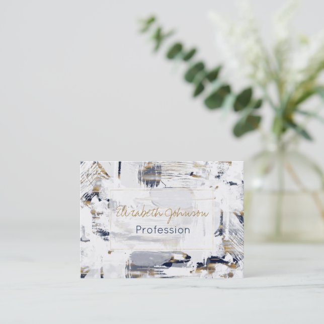 Tarjeta De Visita Pintura de pincel blanco azul y dorado (Anverso de pie)