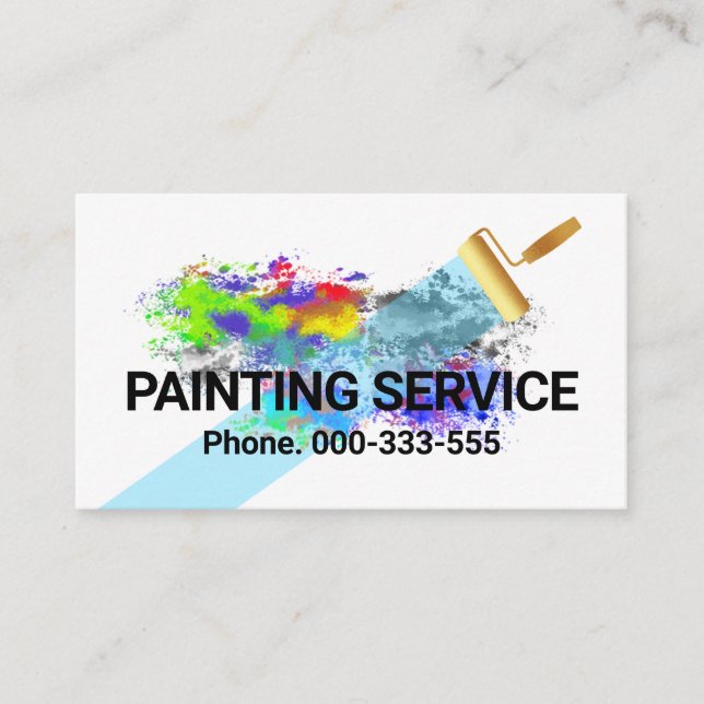 Tarjeta De Visita Pintura de pincel de rodillo sobre bandeja de pint (Anverso)