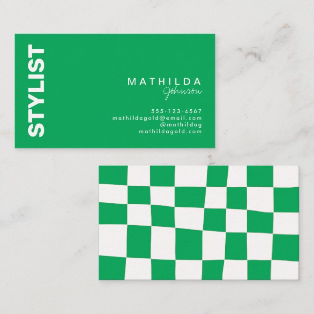 Tarjeta De Visita Pintura de tablero de ajedrez verde de retro (Anverso / Reverso)