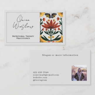 Tarjeta De Visita Pintura floral simétrica abstracta con foto