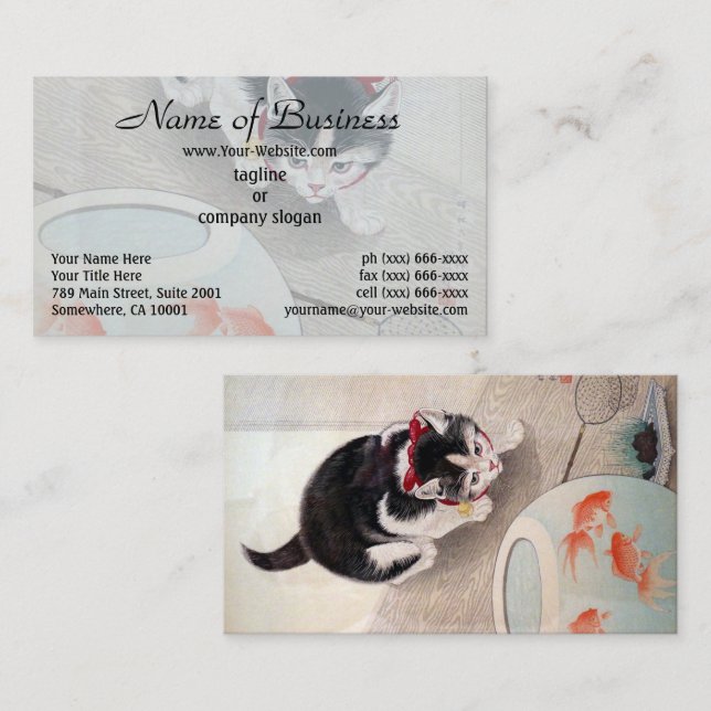 Tarjeta De Visita Pintura japonesa de Ohara Koson Cat & Goldfish Bow (Anverso / Reverso)