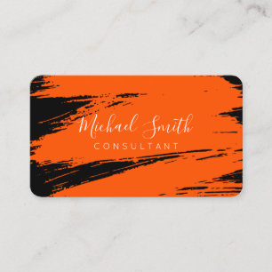Tarjeta De Visita Pintura moderna de pincel negro rojo Naranja