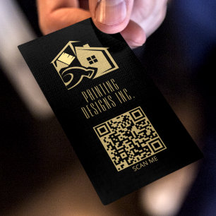 Tarjeta De Visita Pintura moderna negra con código QR