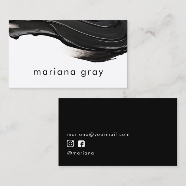 Tarjeta De Visita pintura negra moderna minimalista (Anverso / Reverso)