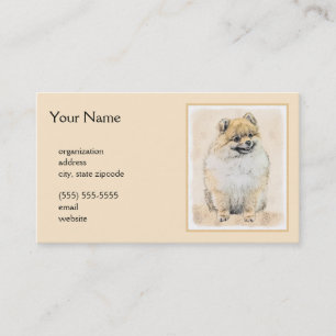 Tarjeta De Visita Pintura Pomerania (Naranja) - Arte Perro Original