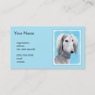Tarjeta De Visita Pintura Saluki (plateada) - Arte Perro Original.
